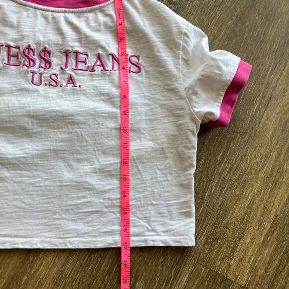 Guess Cropped Pink Striped Size S Rainbow Money T-Shirt - Picture 8 of 8